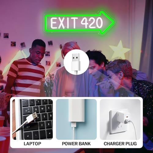 Exit 420 Weed Neon Sign E-420 Wall Decor Dimmable LED Light for Bedroom & Party