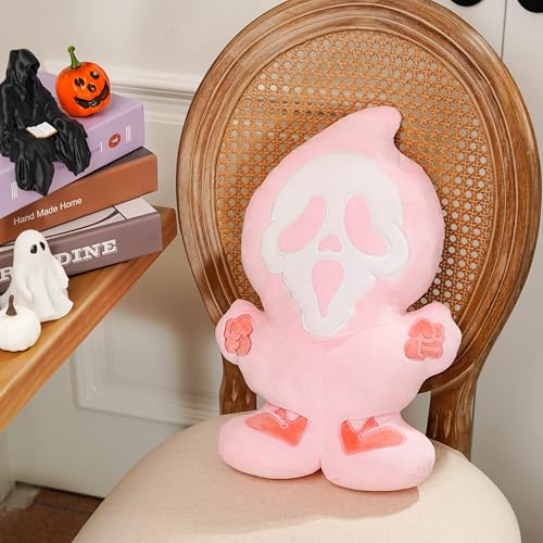 Pink Halloween Ghost Pillow 15.8 Inch Spooky Funny Throw Cushion for Sofa Home Decor