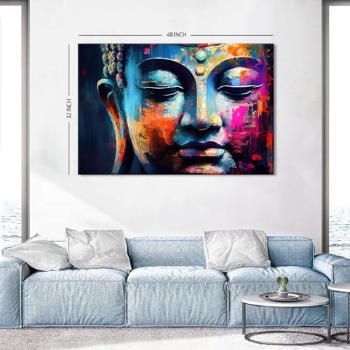 Large Buddha Wall Art Canvas Poster - Zen Meditation Room Decor 48x32 Inches