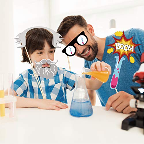 25 Pieces Science Party Photo Booth Props with Stick - Laboratory & Mad Scientist Decorations