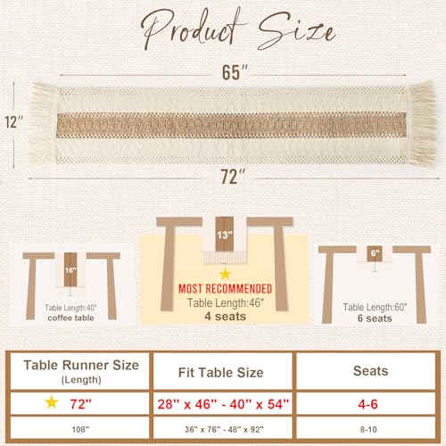 Boho Table Runner 72 Inches with Tassels - Creamy White Farmhouse Decor