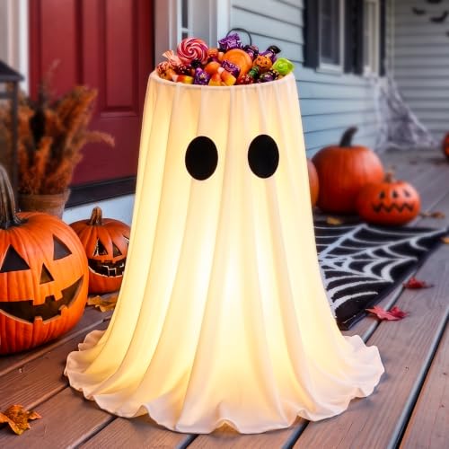 Halloween Ghost Candy Bowl with Glowing Lights & 8 Modes - Indoor & Outdoor Decor