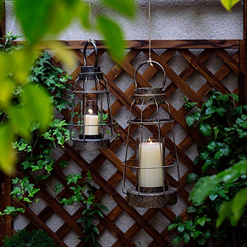 Nuptio Hurricane Candle Lantern Set Small & Large Rustic Farmhouse Hanging & Free-Standing