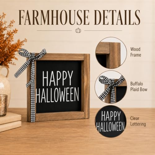 Happy Halloween Sign Indoor Home Decor - White - Rustic Wooden Wall & Shelf Accent