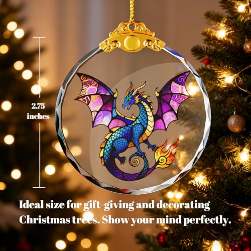 Dragon Christmas Ornaments - Aurora Violetwing Glass Holiday Decor, 2.75in