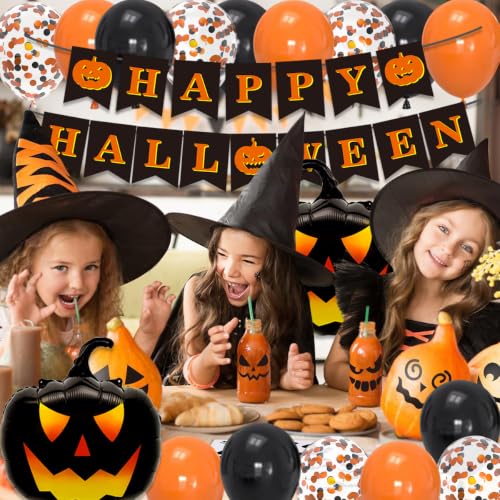 Halloween Balloon Set with Banner and Pumpkin Balloons - 18pcs Party Decorations