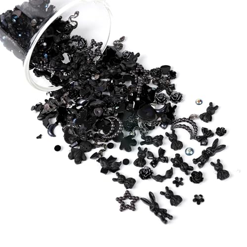 3D Nail Charms Set Black +2 - 110 Mixed Decors for Acrylic Nails, Nail Art & DIY Crafts