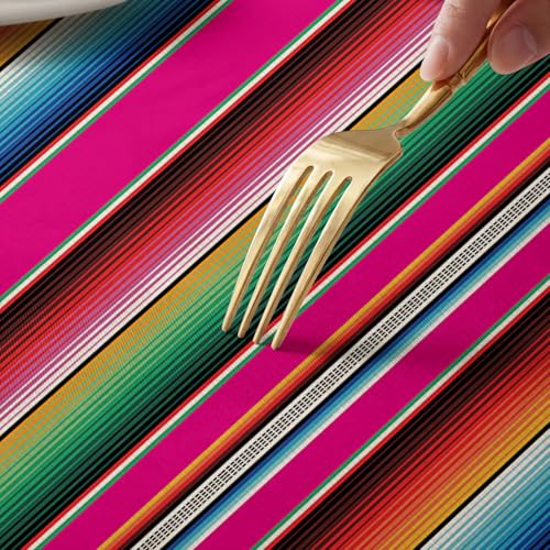 Pink Fitted Tablecloth for 5ft Rectangle Tables - Mexico Fiesta Stripe Vintage - 68x28 Inches