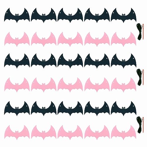 Halloween Bat Garland Felt Banner - 3 Pack Black & Pink Decorations for Haunted House & Party