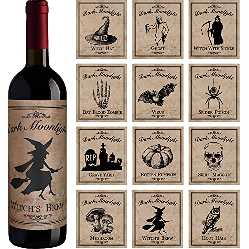 Halloween Wine & Beer Bottle Labels Waterproof Stickers - 12 Styles
