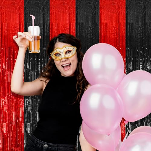 Black Red Foil Fringe Curtain Party Backdrop - 10 Pack, 39.4 x 78.7 inches