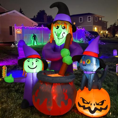 Halloween Inflatable Witch and Cauldron Decor - 6 FT Outdoor Yard Ornament with Built-in LEDs