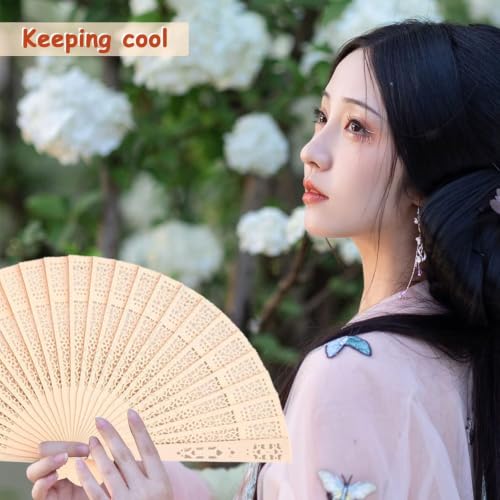 Wooden Folding Hand Fan with Sandalwood Fragrance - 50 pcs Set