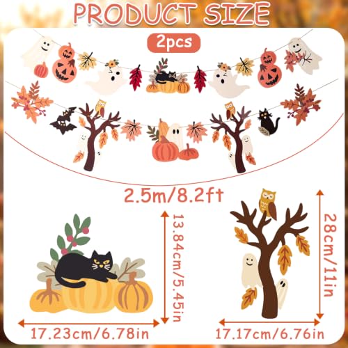 Halloween Fall Decorations - 2PCS Ghost & Pumpkin Banner Set Black Silver Gold Variation