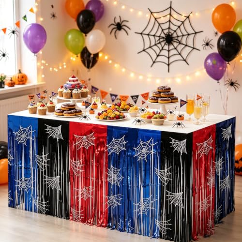 Spider Web Foil Fringe Table Skirt 2 Pack Halloween Party Decor