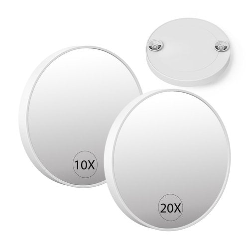 FUNTOUCH Travel Magnifying Mirror Set,10X/20X Small Magnifying Mirrors with Suction Cup,4.1 Inches Compact Magnified Mirror for Detail Makeup(White),2PCS