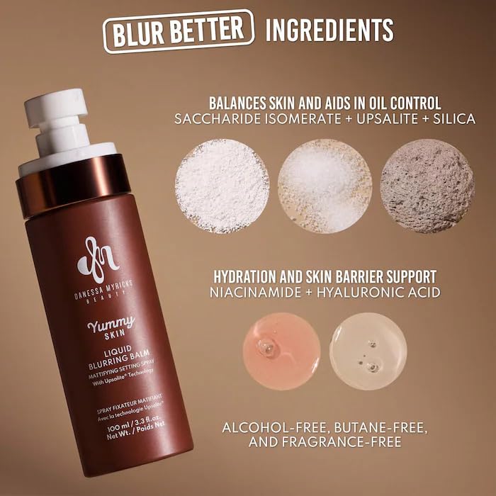 Yummy Skin Liquid Blurring Balm - Mattifying Setting Spray with Niacinamide | 3.3 oz, Vegan Formula