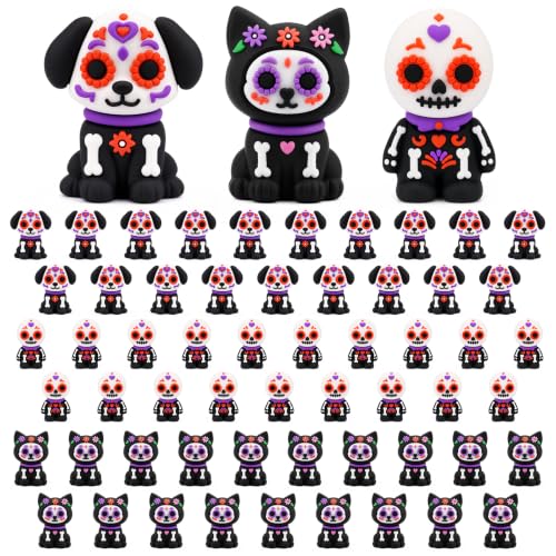 60 Pcs Day of The Dead Animal Mini Figures - Black & White Decorative Set