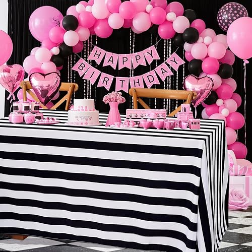 Black & White Striped Rectangle Tablecloth 57x84 Inch 2 Pack - Modern Home Decor