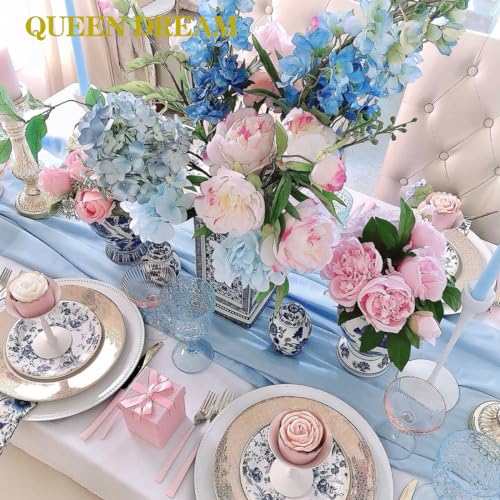 Blue Chiffon Table Runner 15 Pieces 27x120 Inches for Wedding & Party Decor - QueenDream