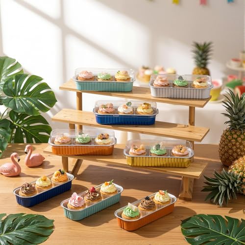Mini Loaf Pans with Lids & Spoons - 6.8oz Blue & Orange Baking Tins Set