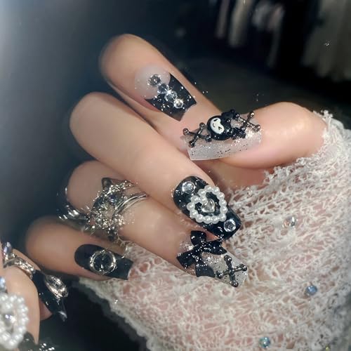 BABALAL Fake Nails Medium Coffin Press-On Nails with Charm - DU002