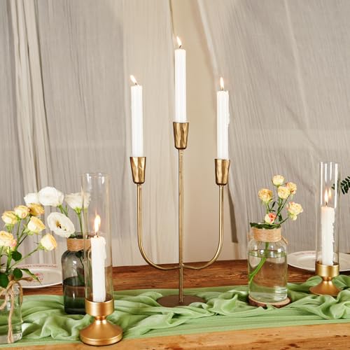 Vintage Cast Iron Candle Holder for 3 Taper Candles - Antique Gold Table Centerpiece
