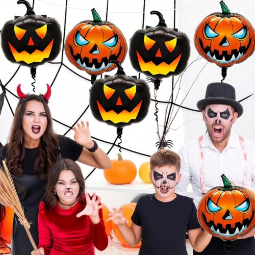 Halloween Pumpkin Foil Balloons Set - 6 Pack Indoor Outdoor Decorations