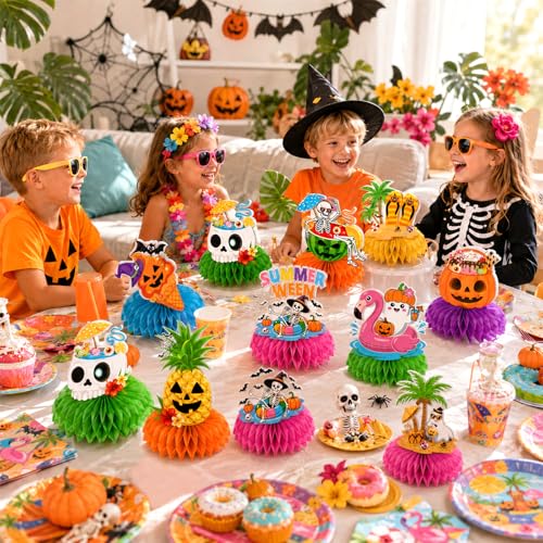 Summerween Halloween & Summer Pool Honeycomb Centerpieces - Tropical Beach Party Decor