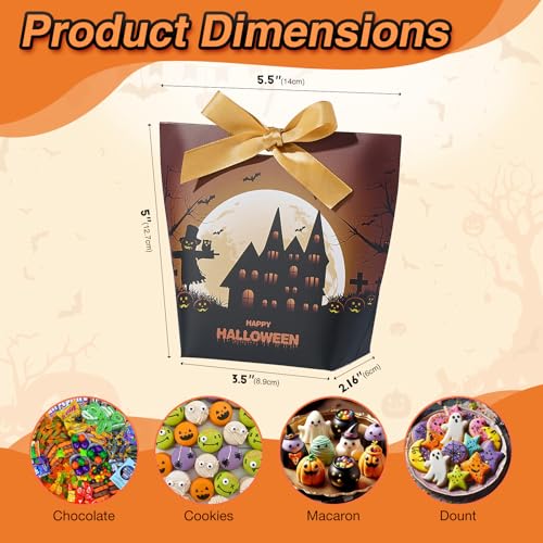 Halloween Treat Boxes with Ribbons - 24 Pack Festive Gift & Goodie Boxes - Variety of Designs