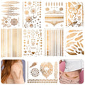 Gold Temporary Tattoos Set - 9 Sheets, 110+ Metallic Designs Waterproof Body Art