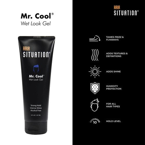 Mr. Cool Hair Gel - Strong Hold & High Shine | Anti-Humidity, Alcohol-Free, 8 Fl Oz