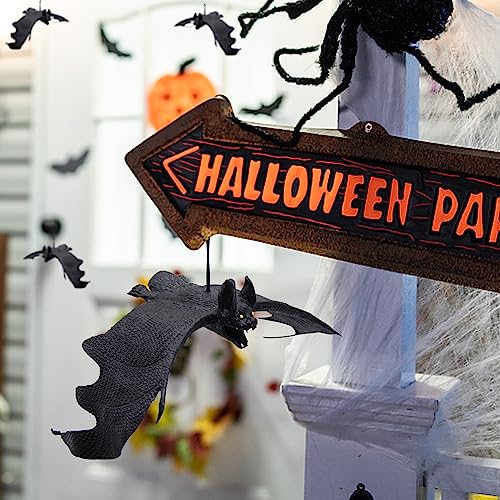 Halloween Hanging Bats Set of 12 Rubber Spooky Flying Bat Decorations