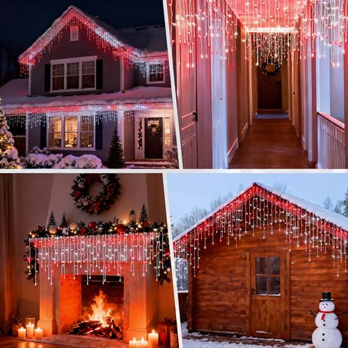 7ft Icicle String Lights - Red & White Twinkle LED Holiday Decor - Waterproof