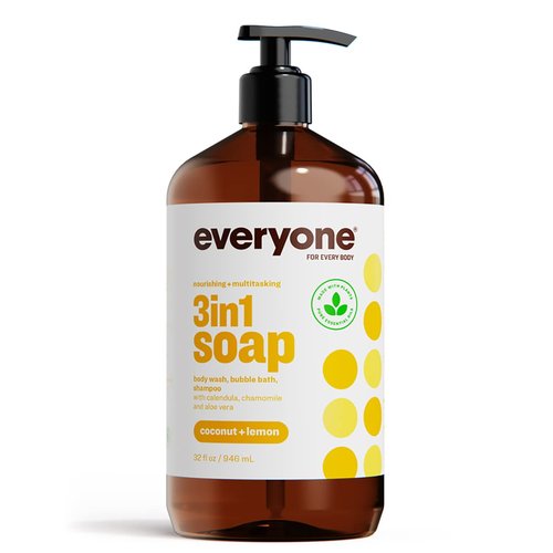 Everyone 3-in-1 Soap | Coconut & Lemon Body Wash, Shampoo & Bubble Bath - 32 Ounce