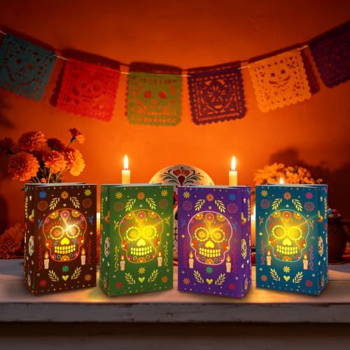 30 Pack Day of the Dead Luminary Bags with Sugar Skull Designs - Fiesta Party Decor