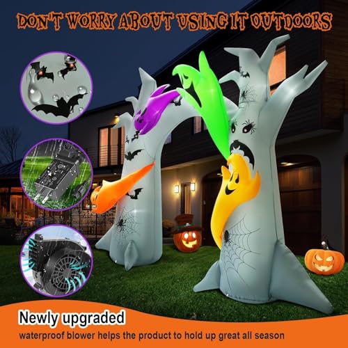 14FT Halloween Inflatable Ghost Tree Arch with 15 LEDs for Outdoor Yard Decoration