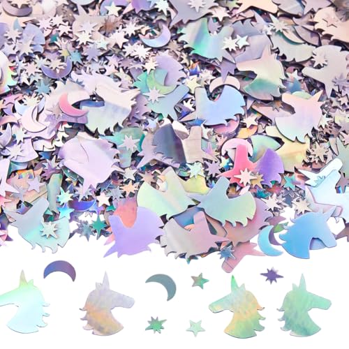 Star Moon Unicorn Confetti Glitter Set for Party Decorations - Silver Iridescent Foil, 60-70g