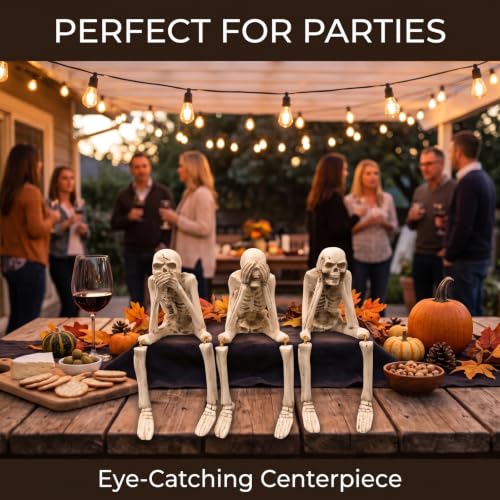 3-Pack Skeleton Figurines for Halloween Indoor & Outdoor Decor