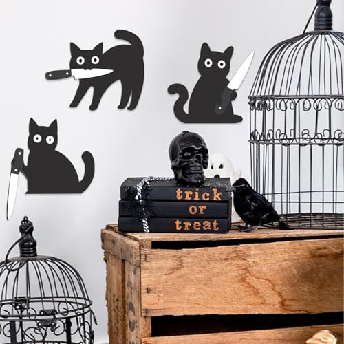 Black Cat Wooden Door Decor Set - Halloween Halloween Spooky Wall Ornaments for Home & Entryway
