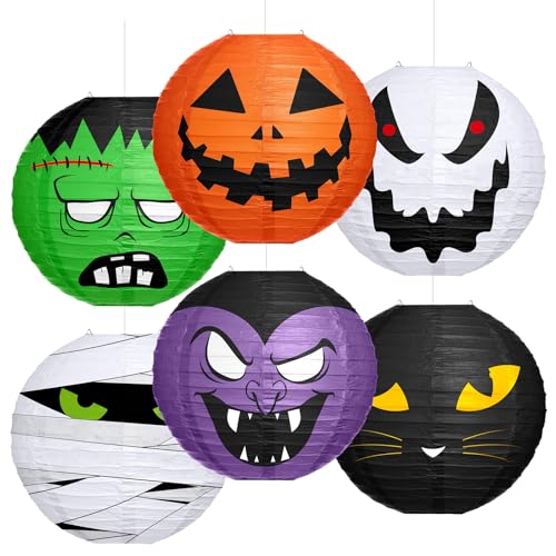 Halloween Hanging Paper Lanterns Set - 6 Color Jack-o-Bat Decorations with Tassels