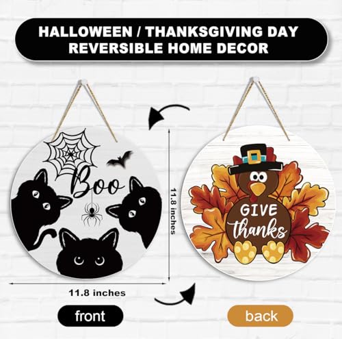 Halloween Door Sign Reversible Thanksgiving & Halloween Wall Decor - Boo 3
