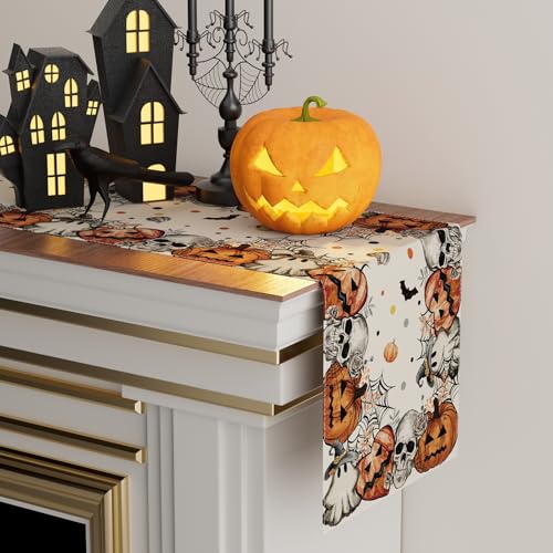 Halloween Skeleton Ghost Table Runner 13x72 Inch for Festive Home Dining Decor - XCHI
