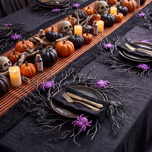 Halloween Placemats Set of 6 - Artificial Round Table Decor, Bare Twig Variation