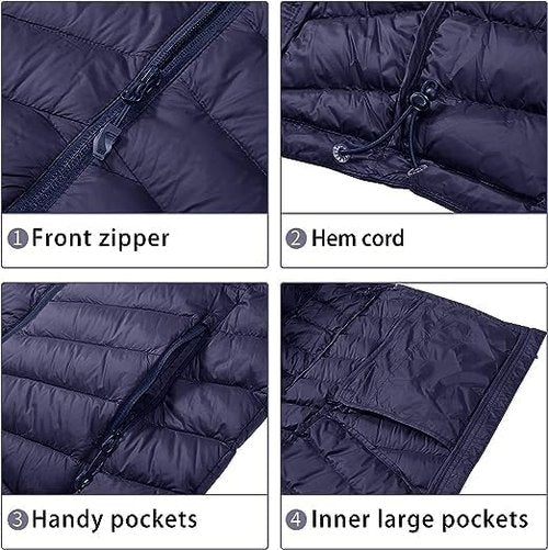 CAMEL CROWN Men Packable Down Jacket Hooded Lightweight Puffer Insulated Coat for Travel Outdoor Hiking