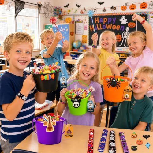 Halloween Party Favors Buckets for Kids 12 Pack with Charms & Accessories