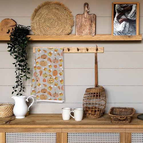 Halloween Candy Corn & Pumpkin Kitchen Hand Towels - 2PCS Fall Decor
