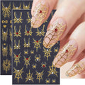 Halloween Nail Stickers 5D Embossed Spider Web Decals - Gold & Black Cobweb Design - Variation of THIS listing