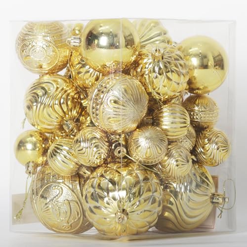 Christmas Ornaments Set with 36PCS Shatterproof Tree Decorations - Gold, 3 Sizes, 7 Styles - Variation: Gold / 36 pcs