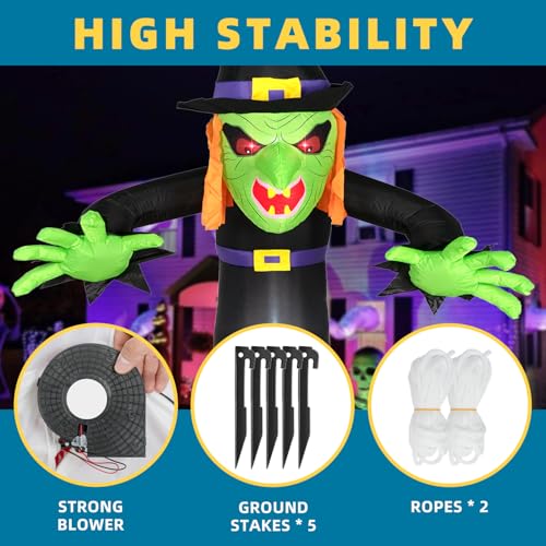 8FT Halloween Inflatable Witch Decoration with LED Lights - Black Variation